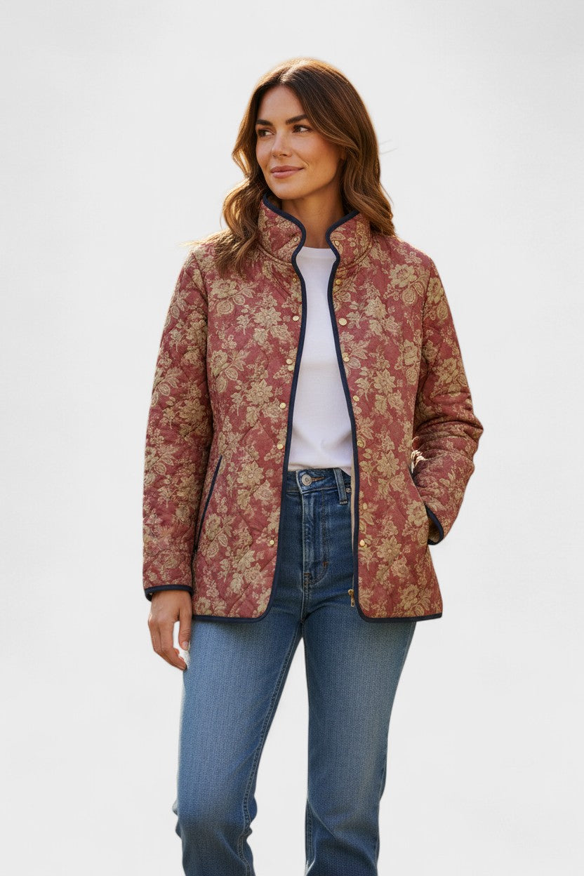 Quilted Jacket with Flowers in Rust Red – product image 1
