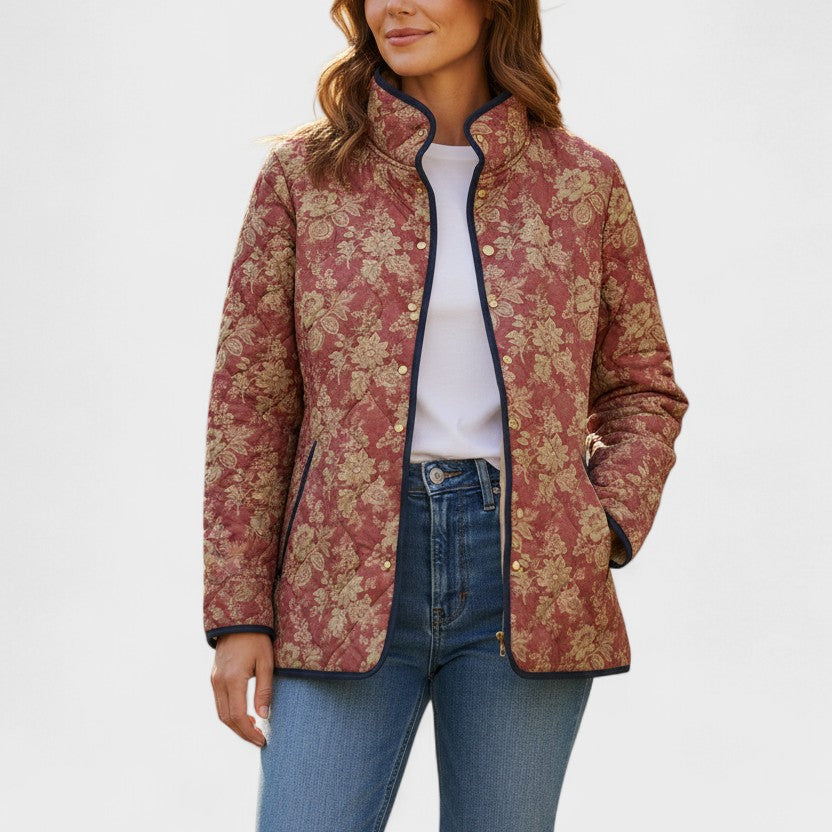 Quilted Jacket with Flowers in Rust Red – product image 1