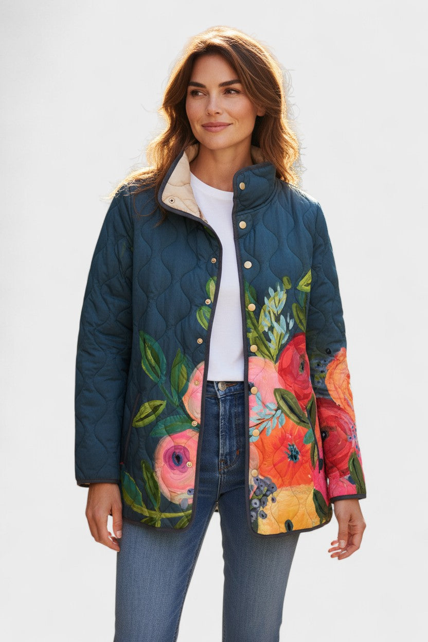 Padded Jacket with Flowers in Navy – product image 1