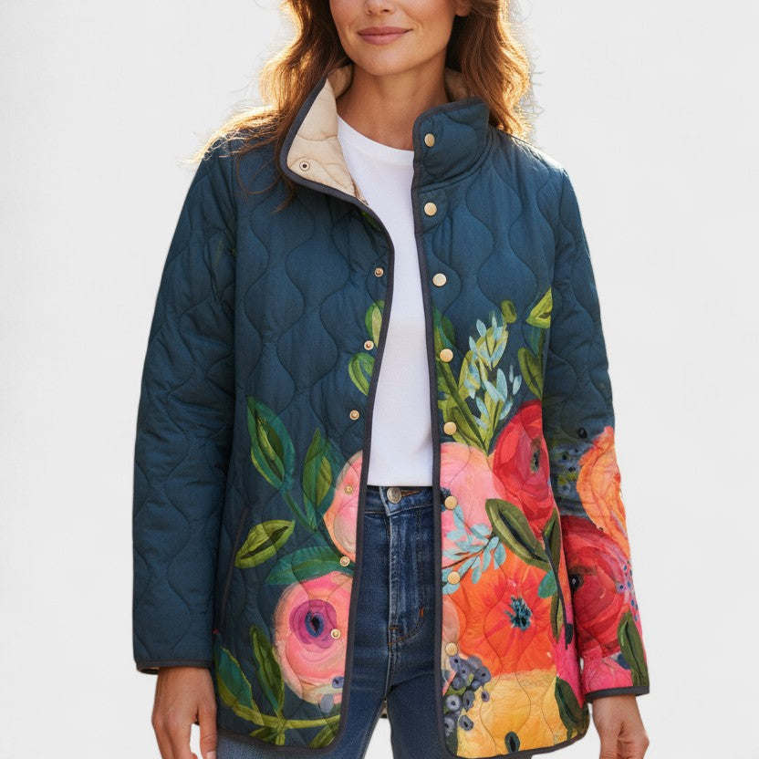 Padded Jacket with Flowers in Navy – product image 1