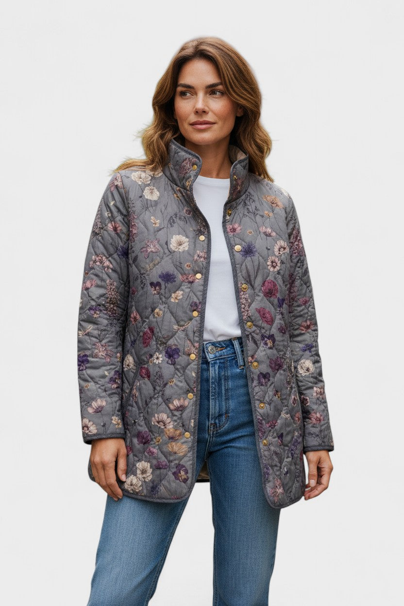 Quilted Jacket with Floral Pattern in Grey – product image 1