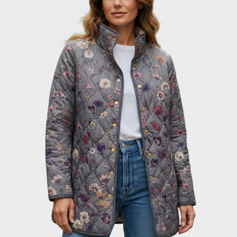 Quilted Jacket with Floral Pattern in Grey – product image 1
