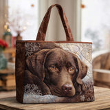 Sleeping Chocolate Labrador quilted tote bag