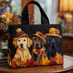 Labrador in an Autumn Hat quilted tote bag