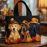Labrador in an Autumn Hat quilted tote bag