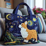 Corgi Under the Stars quilted tote bag