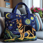 German Shepherd Under the Stars quilted tote bag
