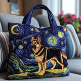 German Shepherd Under the Stars quilted tote bag