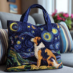 Australian Shepherd Under the Stars quilted tote bag