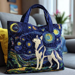 Husky Under the Stars quilted tote bag