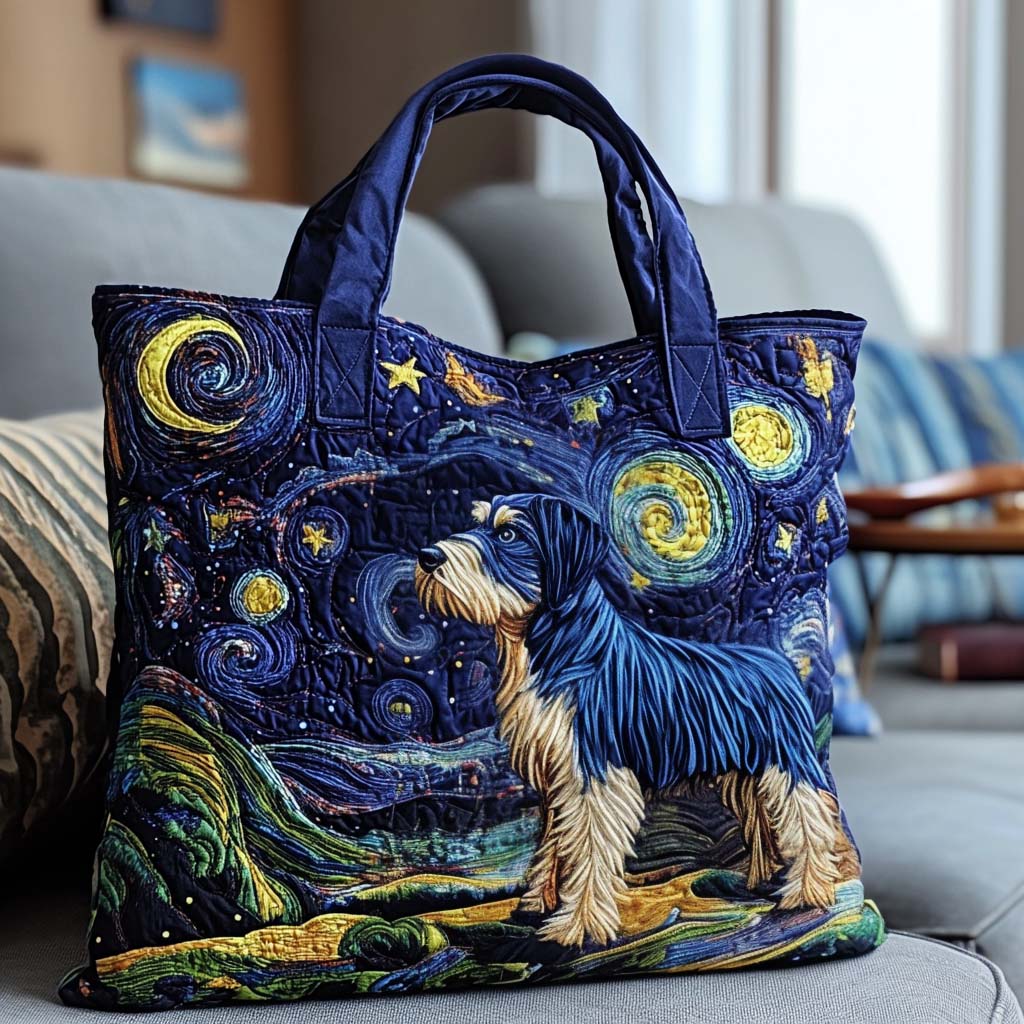 Schnauzer Under the Stars quilted tote bag