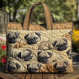 Golden Pug quilted tote bag