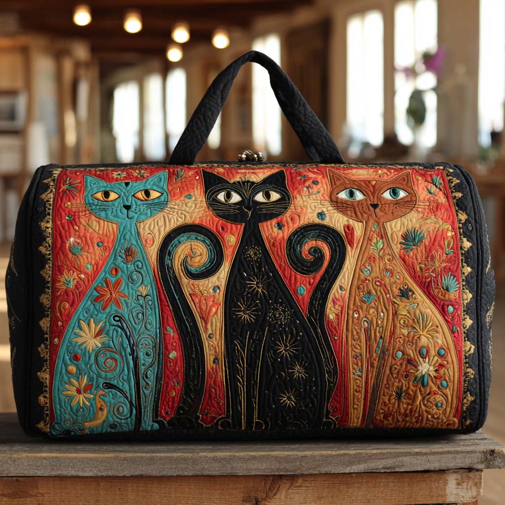 Quilted Travel Bag - Magical Cat Trio