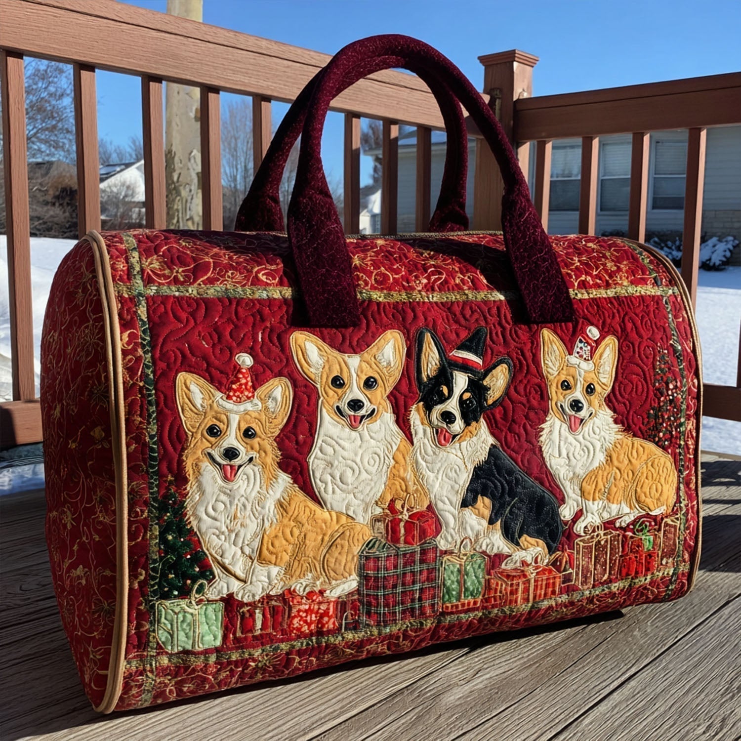 Quilted Travel Bag - Christmas with Corgis