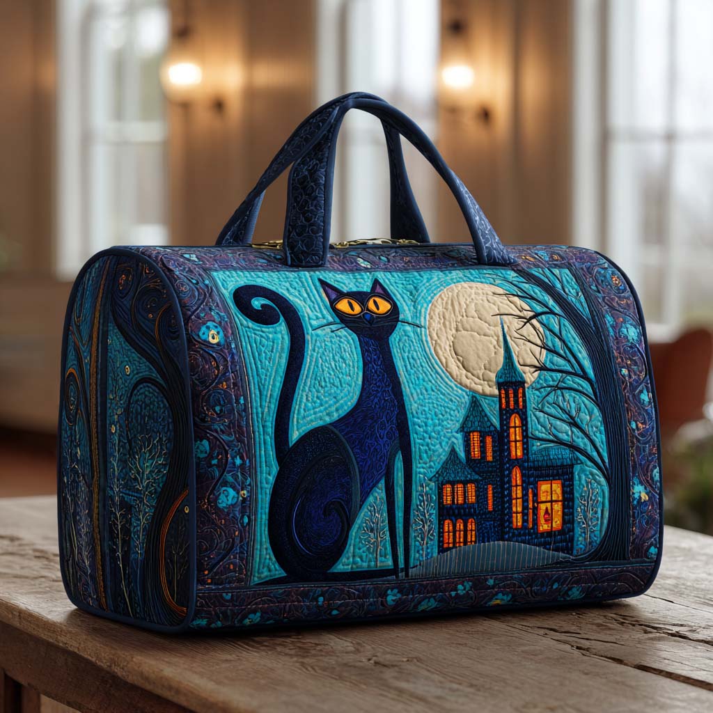 Quilted Travel Bag - Midnight Cats