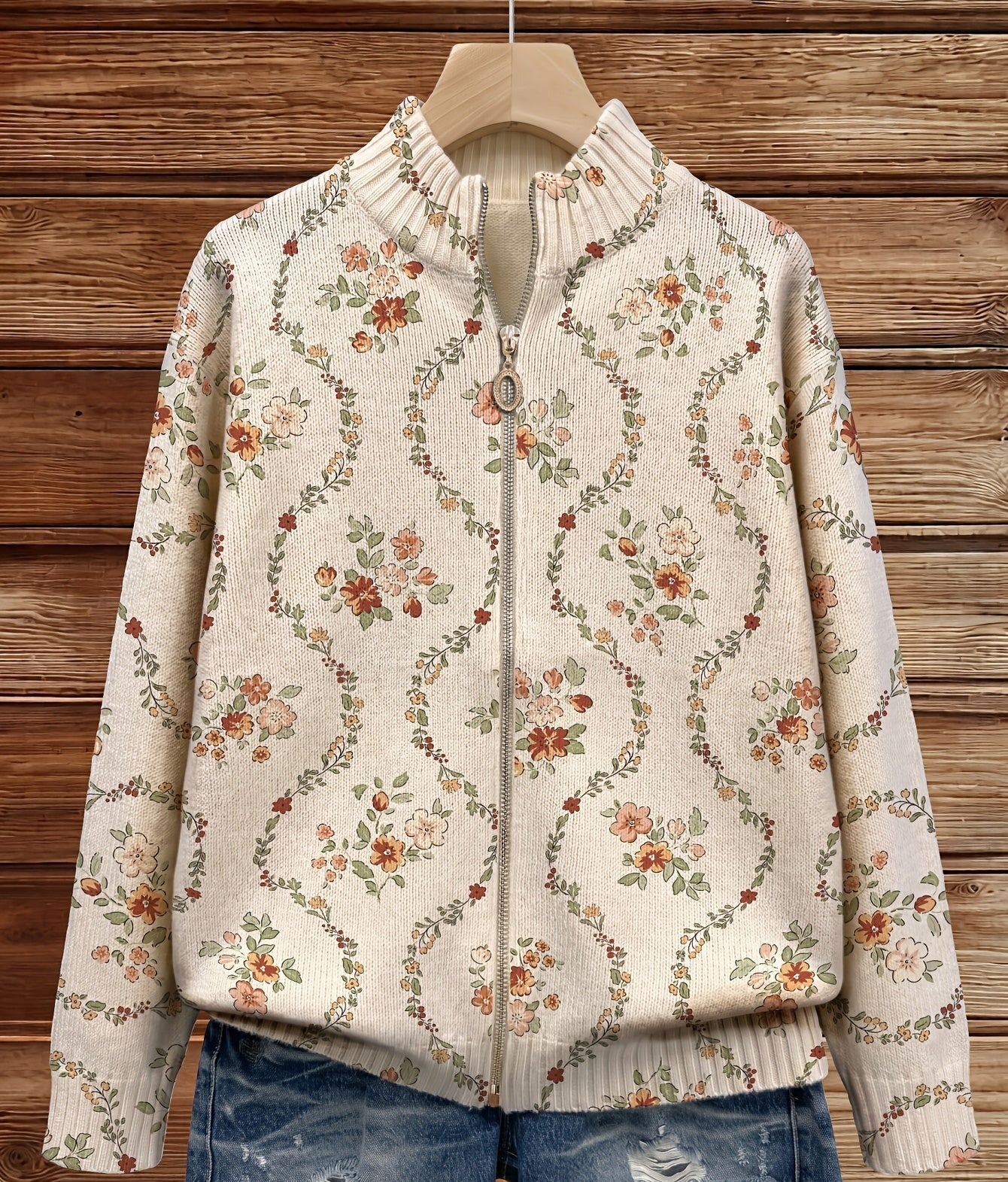 Zip Cardigan with Floral Vines – product image 2