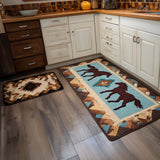 Emerald Horses Kitchen Rug Set