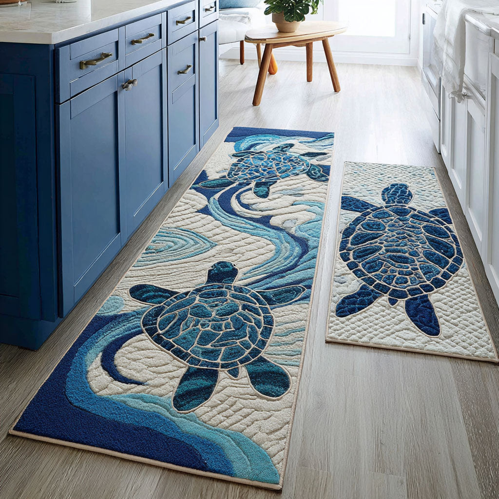 Serene Turtle Trail Kitchen Rug Set