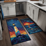 Ocean Lighthouse Kitchen Rug Set