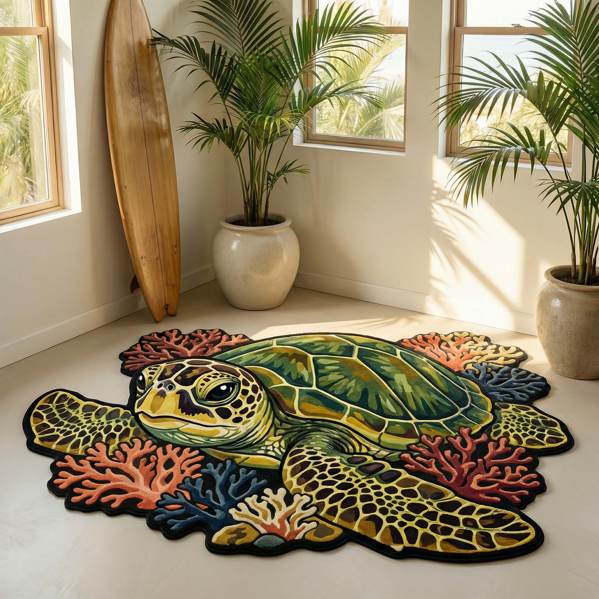 Vibrant Turtle Living Room Rug